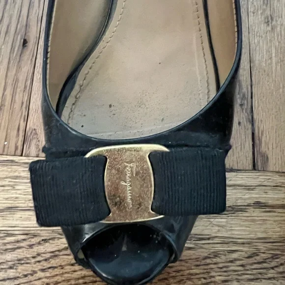 Salvatore Ferragamo Black Flats with Gold Accent - Picture 2 of 6